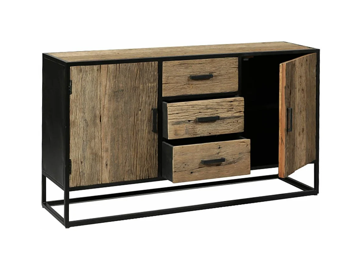 TANETOA - Buffet 2 Portes 3 Tiroirs en Teck Recyclé et Métal