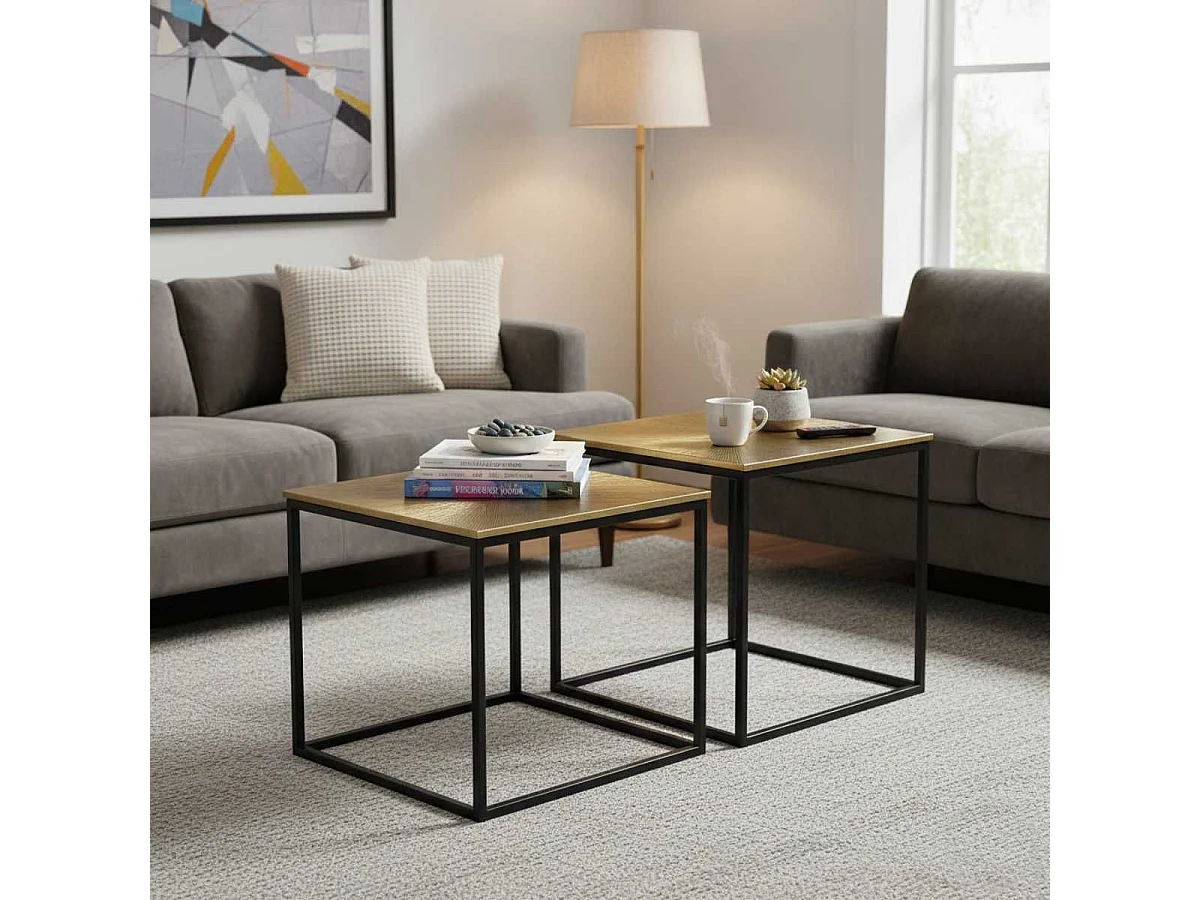 XANDRA - Lot de 2 Tables Gigognes Effet Laiton Vielli