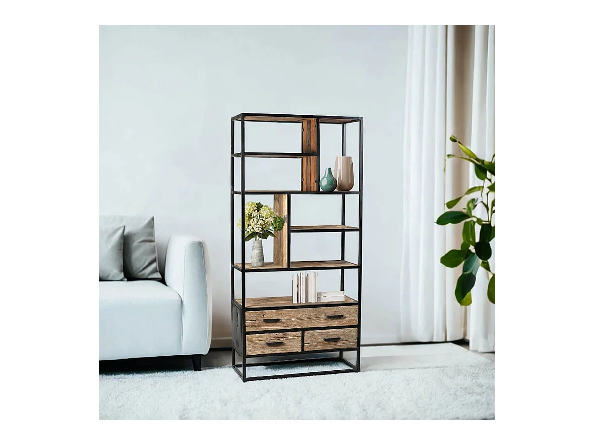 TANETOA - Etagère 3 Tiroirs en Teck Recyclé et Métal