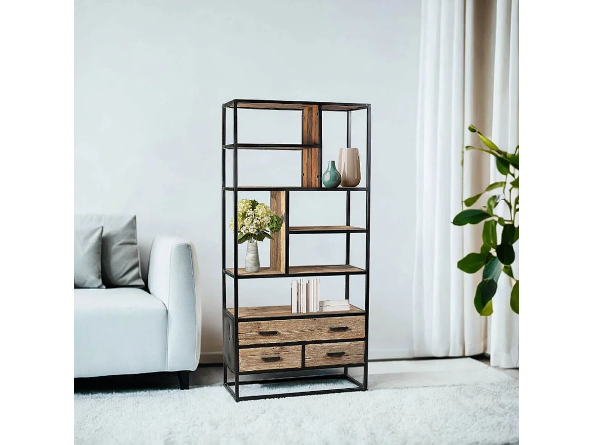 TANETOA - Etagère 3 Tiroirs en Teck Recyclé et Métal