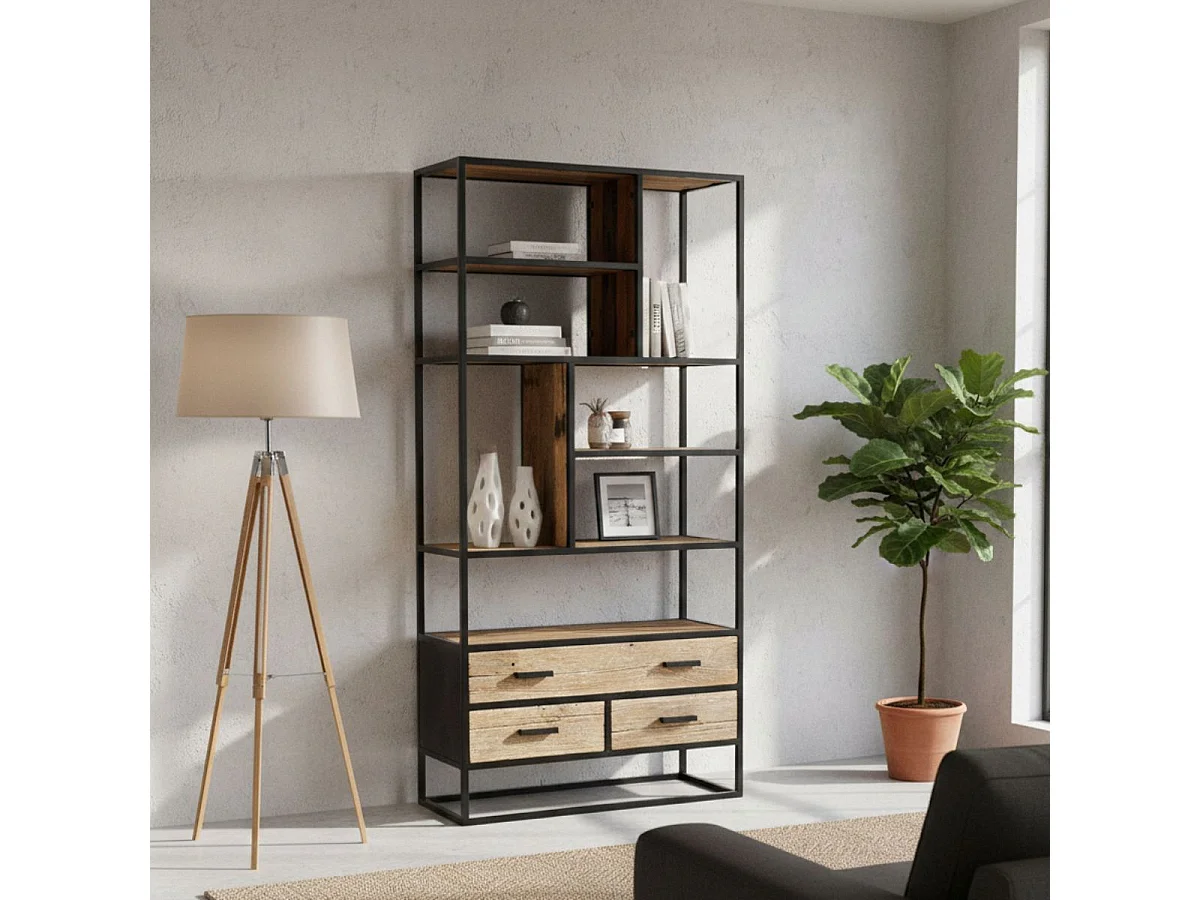 TANETOA - Etagère 3 Tiroirs en Teck Recyclé et Métal