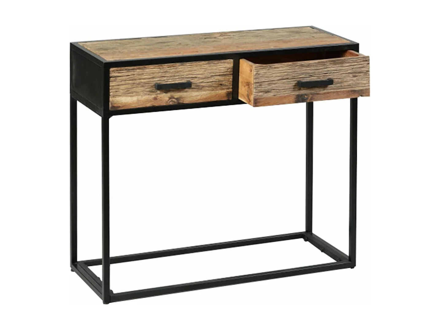 TANETOA - Console 2 Tiroirs en Teck Recyclé et Métal