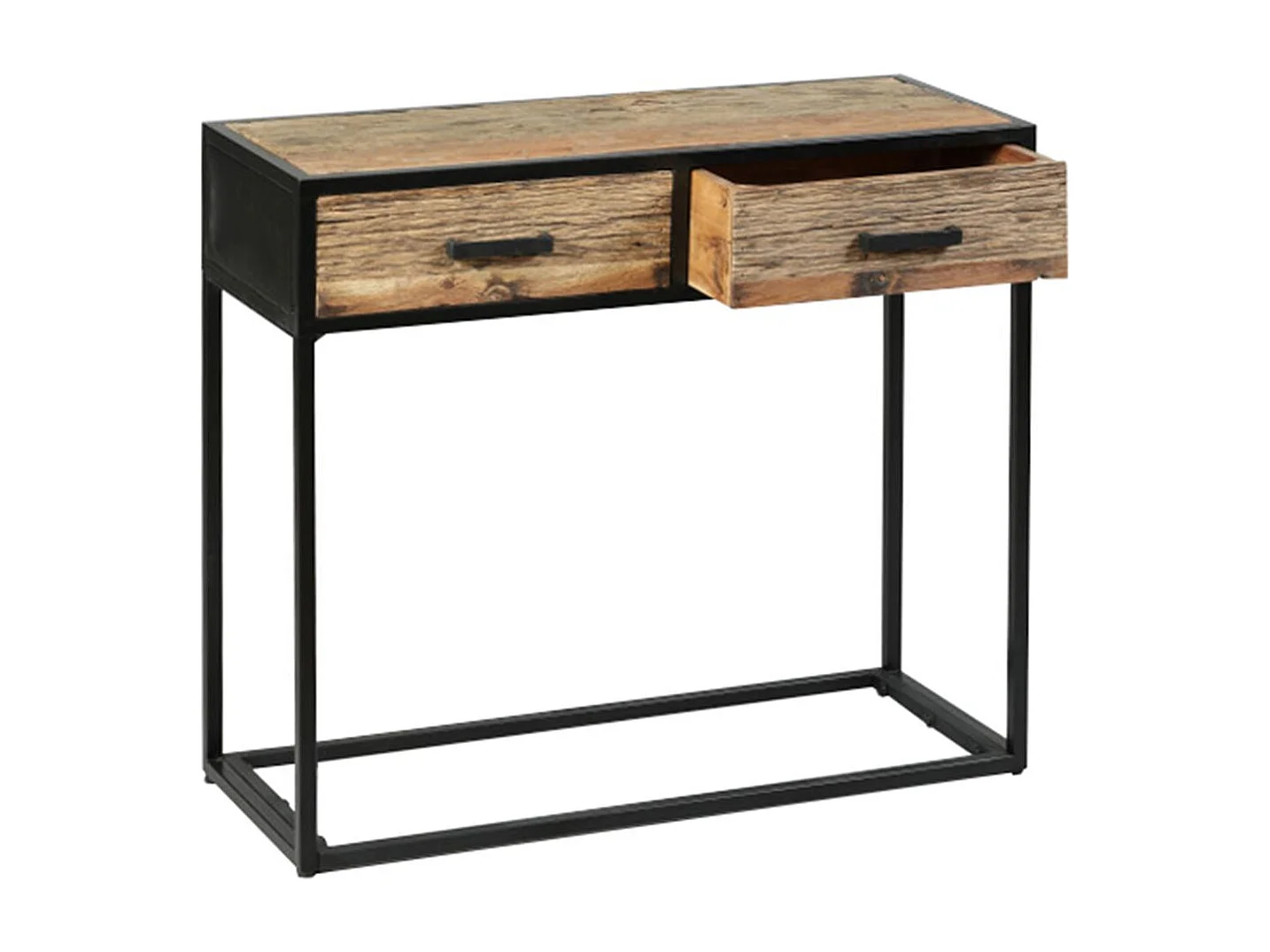 TANETOA - Console 2 Tiroirs en Teck Recyclé et Métal