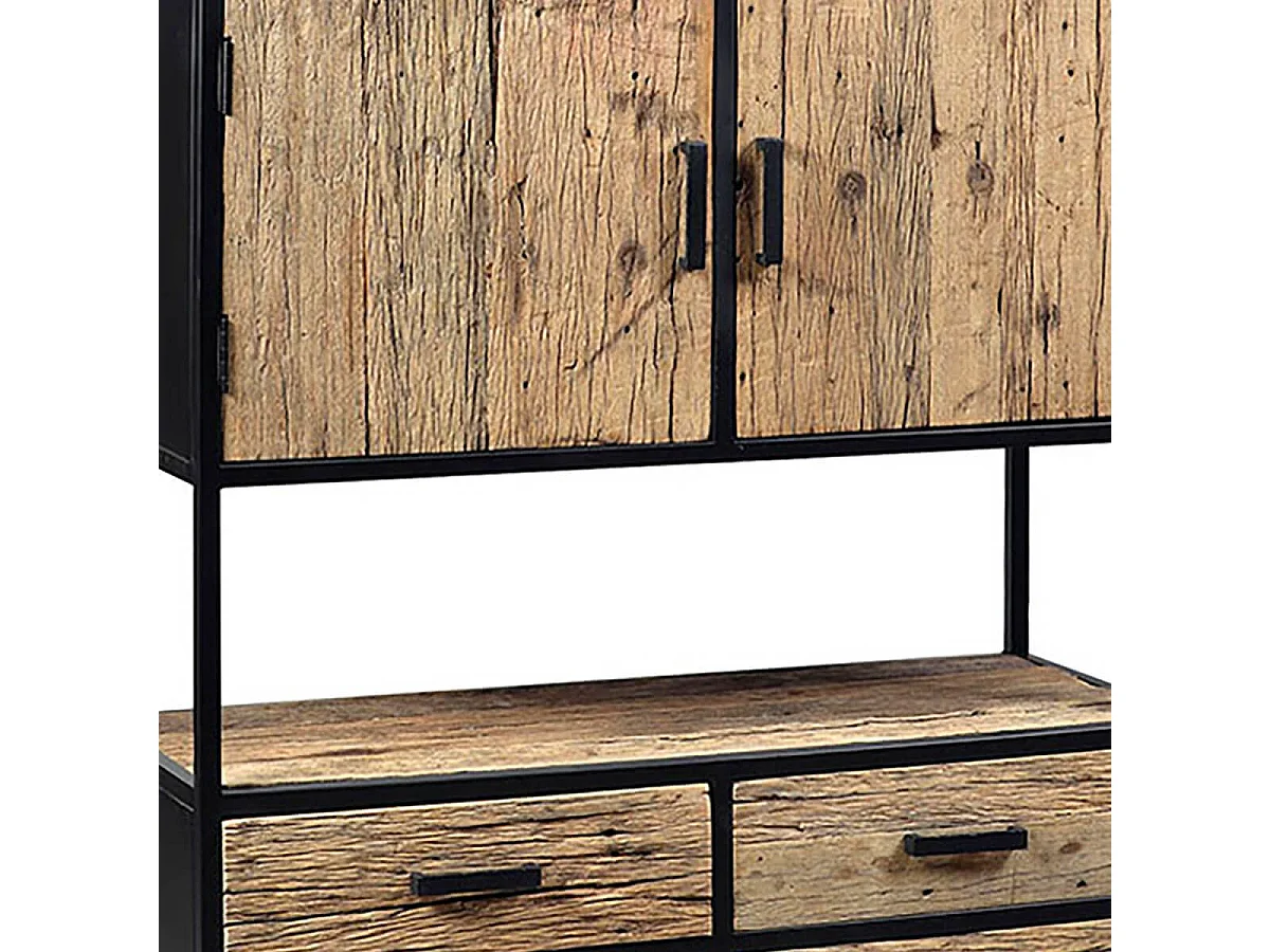 TANETOA - Vaisselier 2 Portes 4 Tiroirs en Teck Recyclé