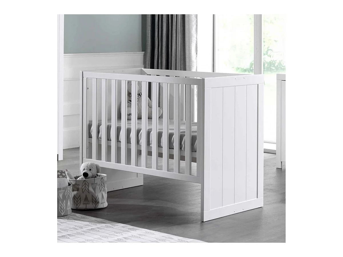 GASTON - Lit Bébé 60x120cm Hauteur Réglable Laqué Blanc