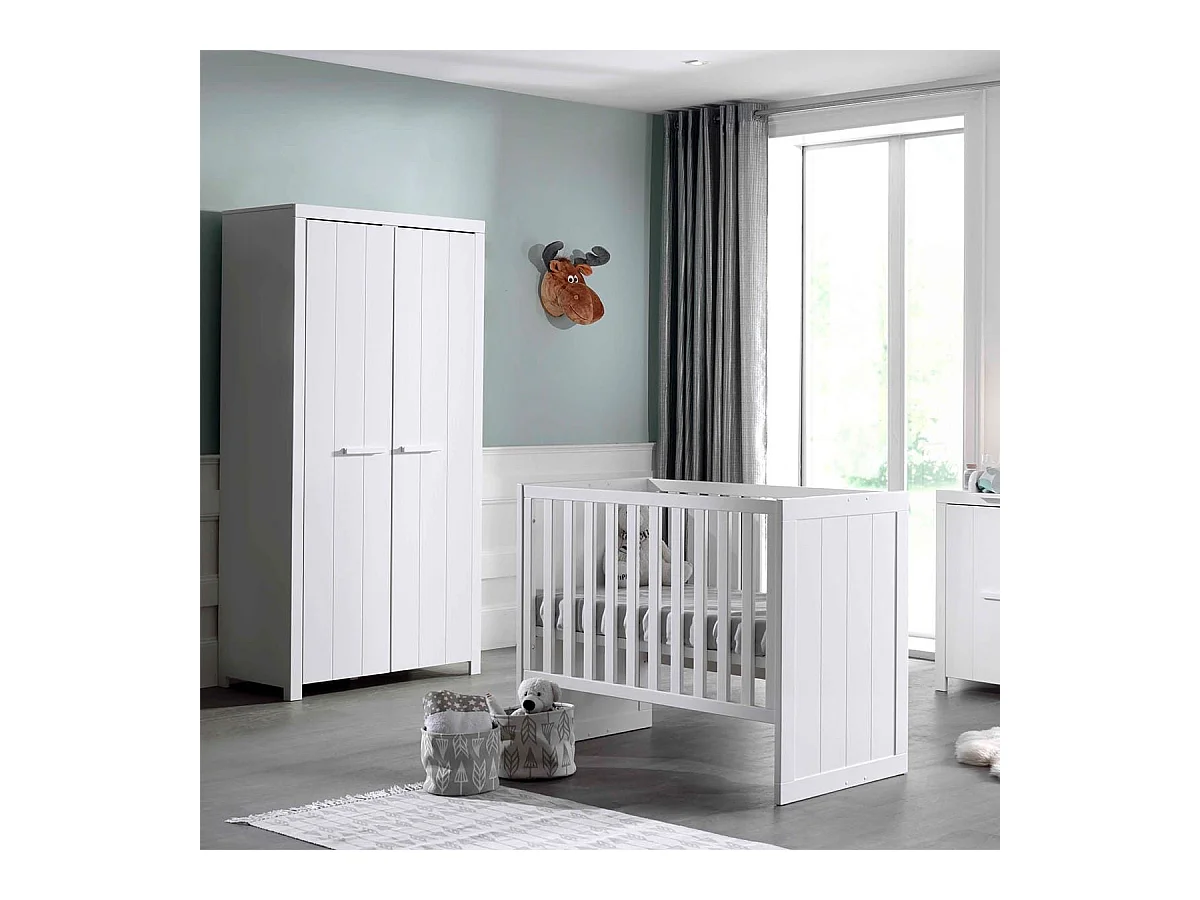 GASTON - Lit Bébé 60x120cm Hauteur Réglable Laqué Blanc