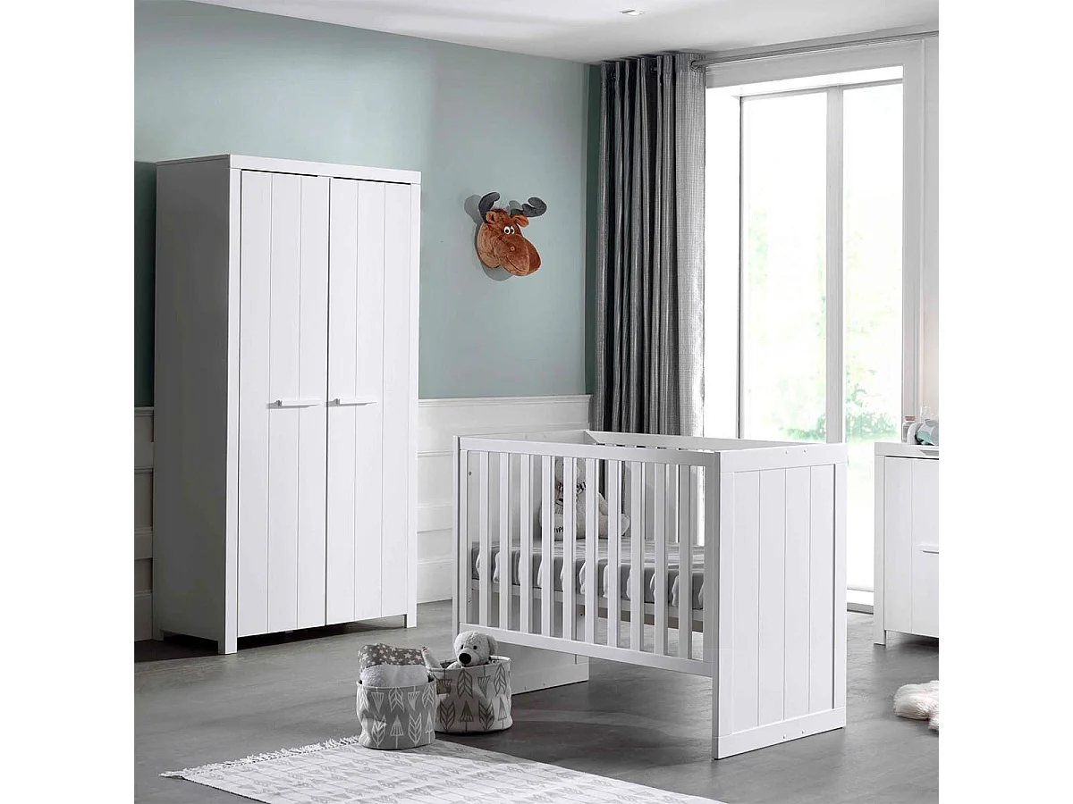 GASTON - Lit Bébé 60x120cm Hauteur Réglable Laqué Blanc