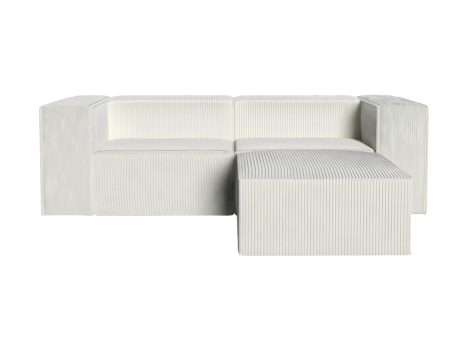 Canapé modulable 3 places avec pouf en velours côtelé beige - Roma - Fabriqué en France