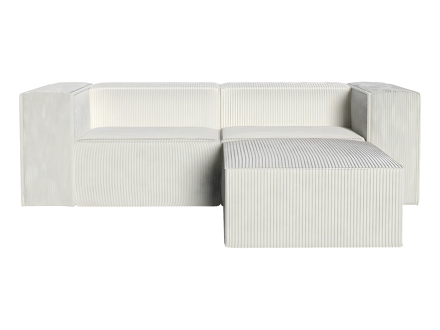 Canapé modulable 3 places avec pouf en velours côtelé beige - Roma - Fabriqué en France