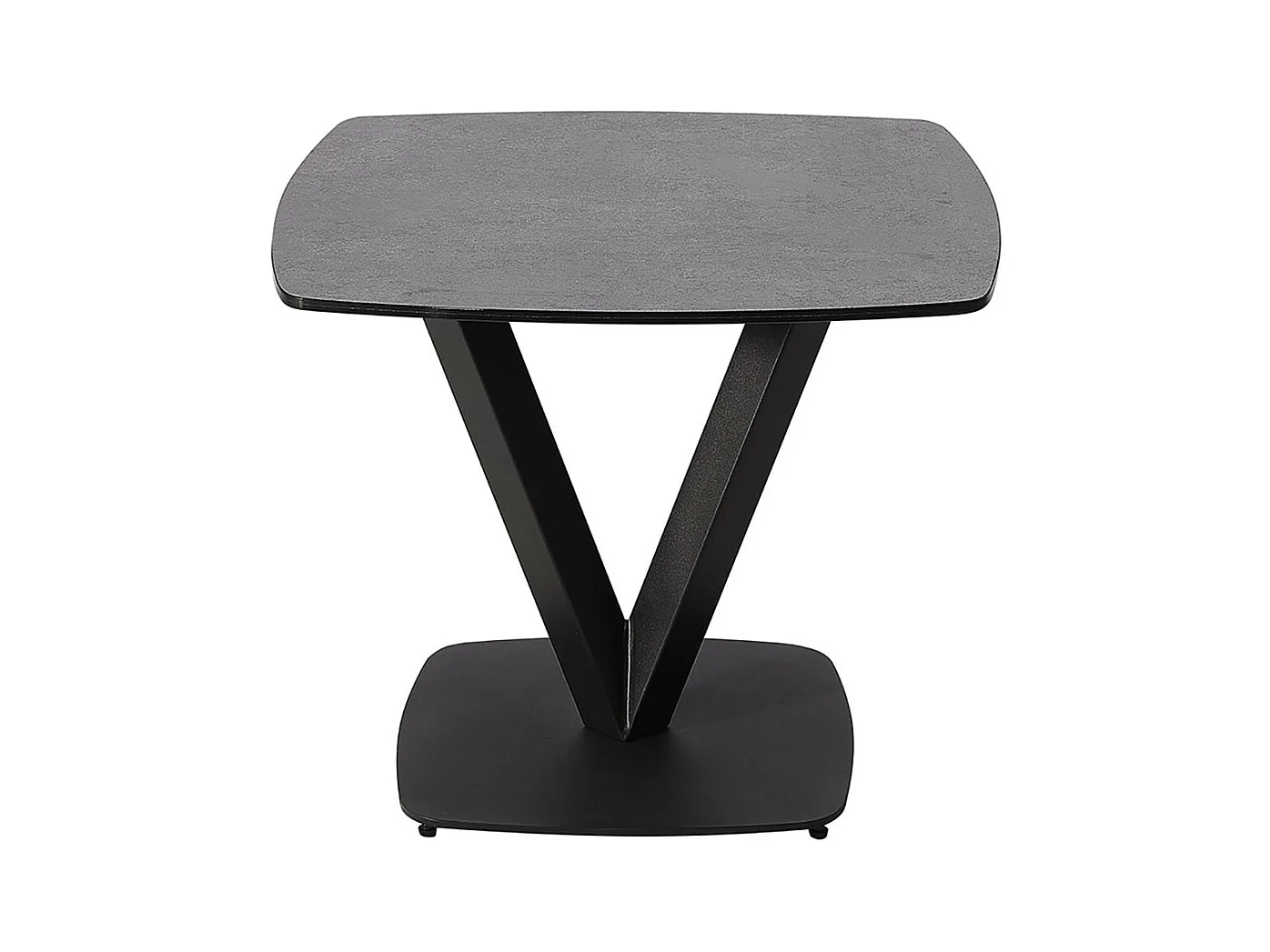 KARU - Table d'Appoint Aspect Céramique Grise Pied Central V