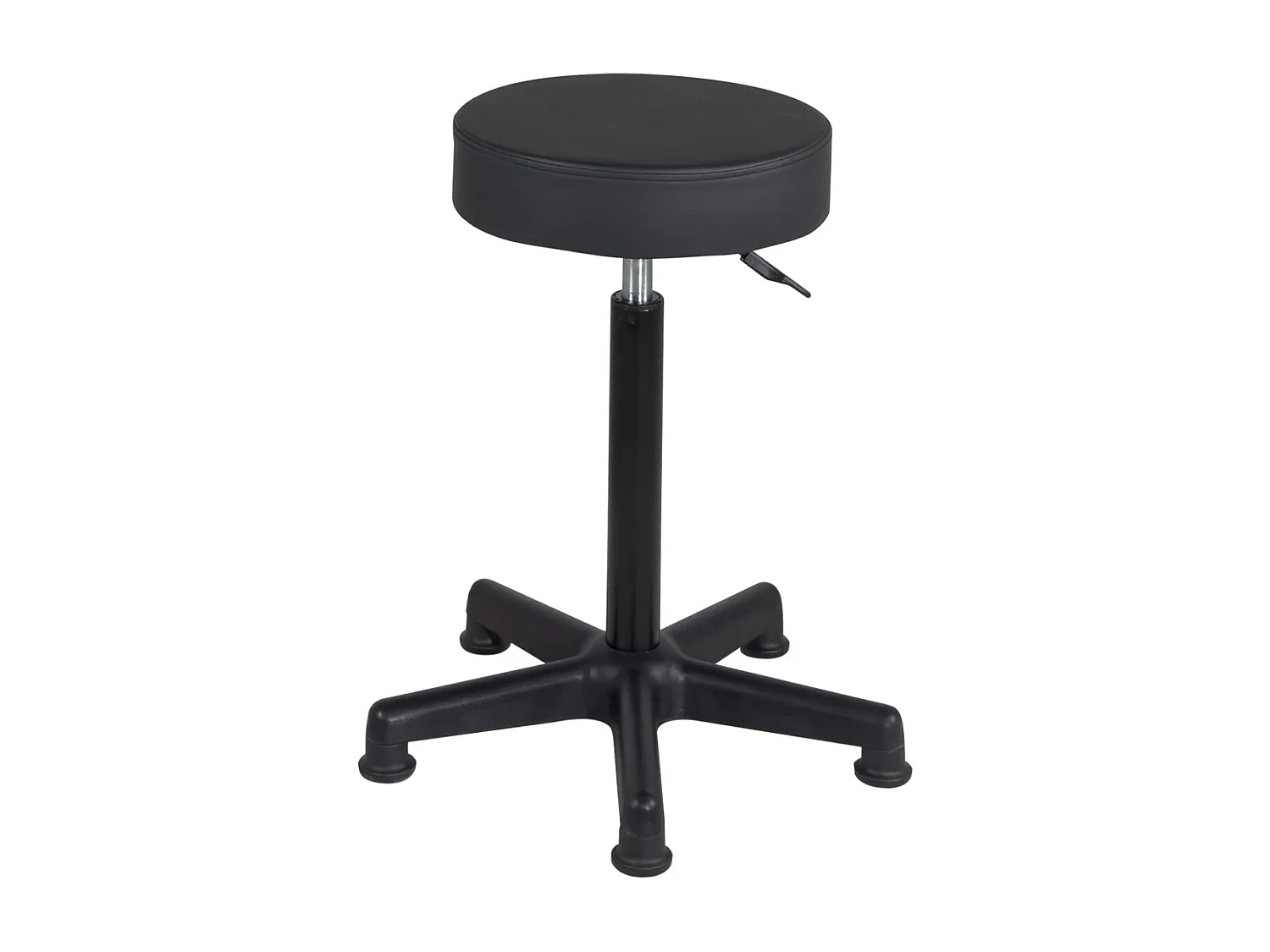 Taburete de trabajo, asiento redondo de cuero sintético acolchado sin respaldo, giratorio, gran altura ajustable de 61 a 81 cm YÉ+ (negro)
