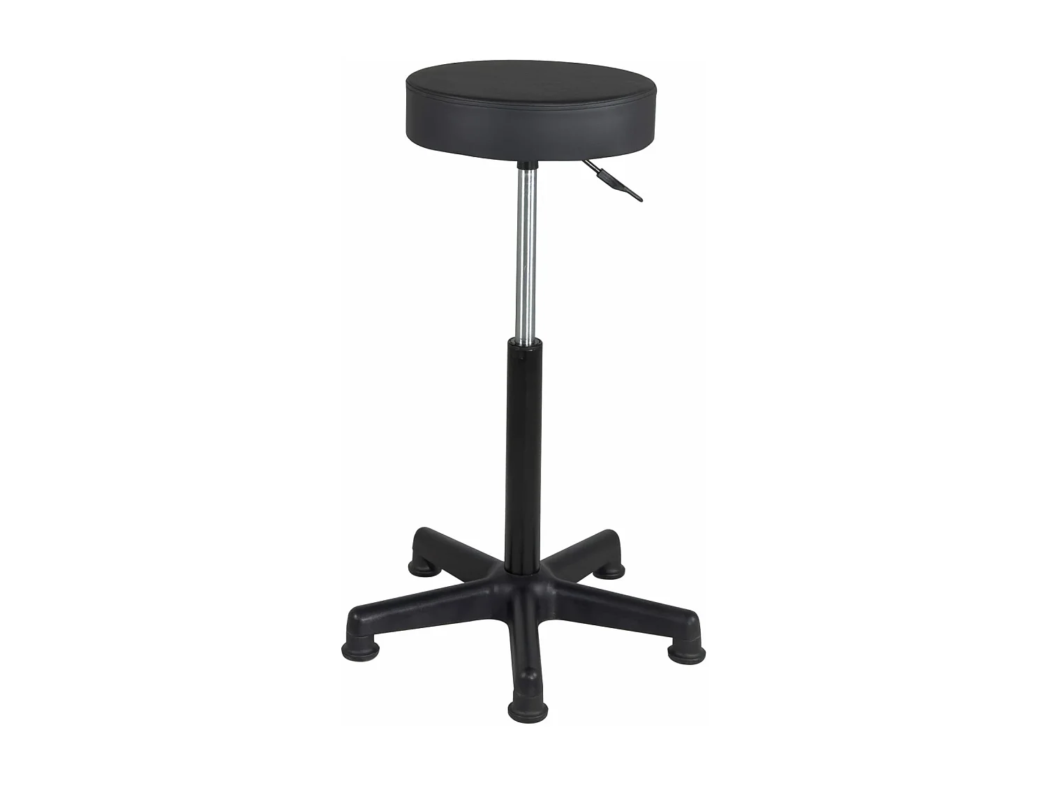 Taburete de trabajo, asiento redondo de cuero sintético acolchado sin respaldo, giratorio, gran altura ajustable de 61 a 81 cm YÉ+ (negro)