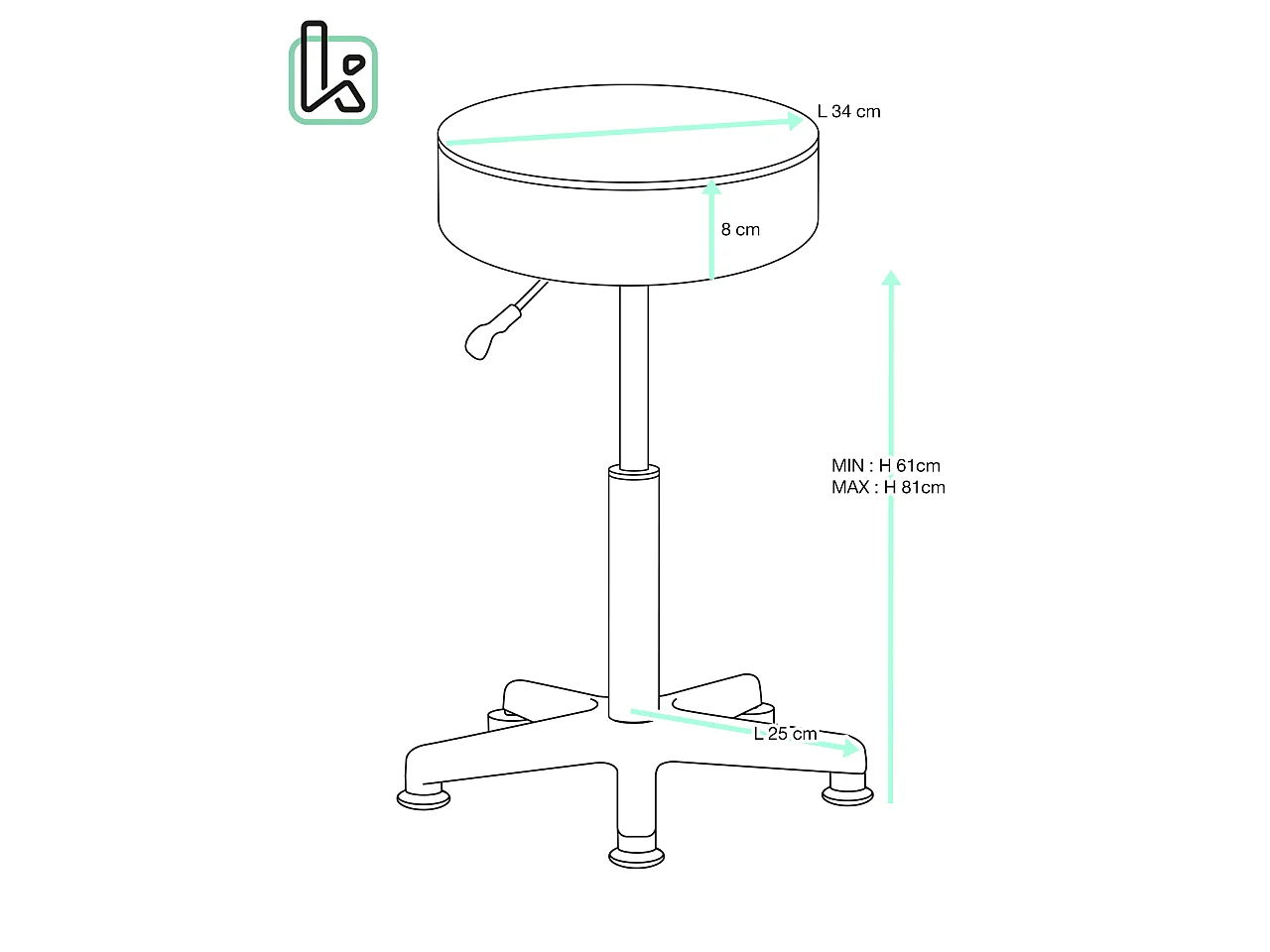 Tabouret de travail caisse comptoir simili rembourré pivotant hauteur réglable 61-81 cm YÉ+ (noir)