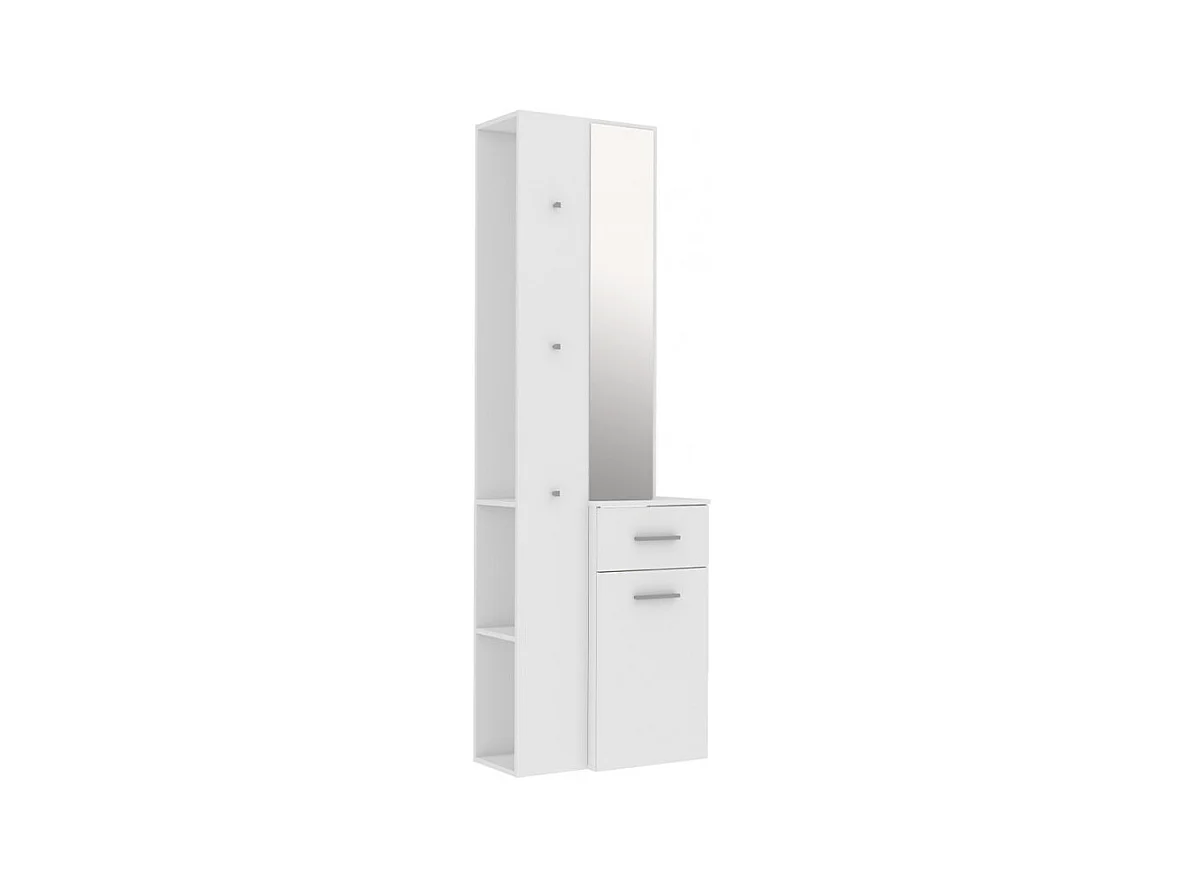 Meuble d'entrée blanc avec miroir et rangements - NINA