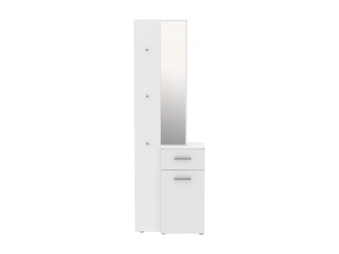 Meuble d'entrée blanc avec miroir et rangements - NINA