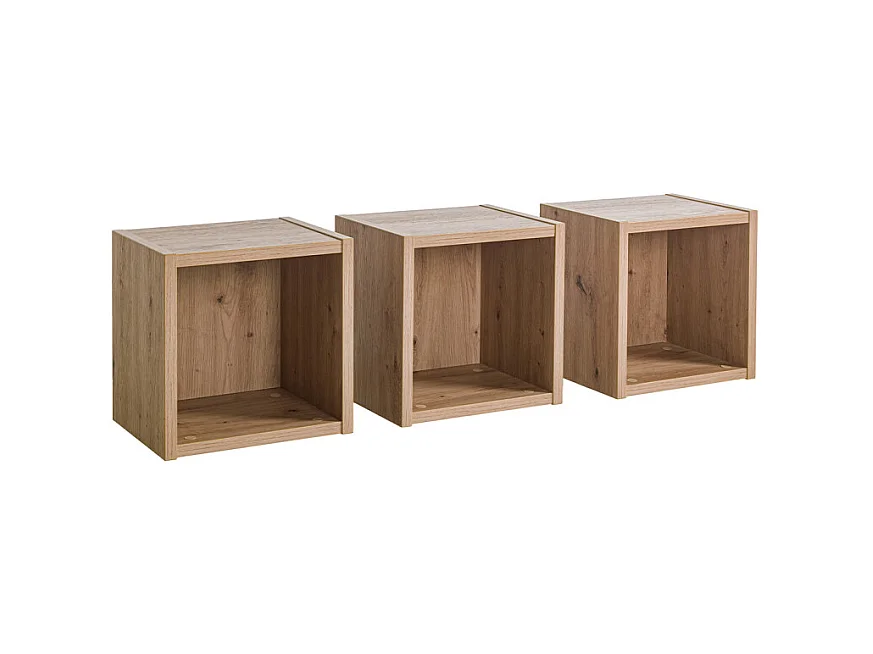 Lot de 3 étagères murales carrées décor chêne clair texturé – MILOS