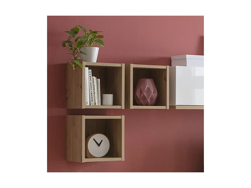 Lot de 3 étagères murales carrées décor chêne clair texturé – MILOS