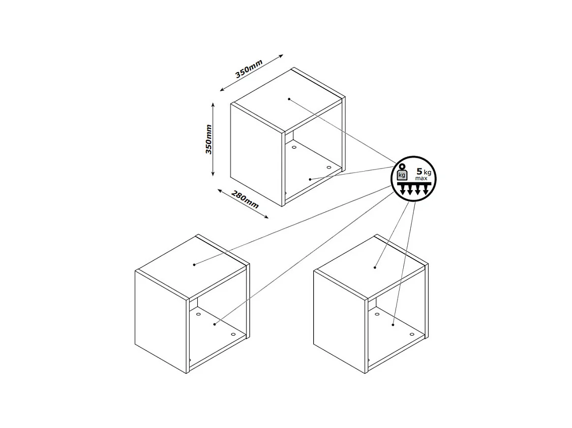 Lot de 3 étagères murales carrées décor chêne clair texturé – MILOS
