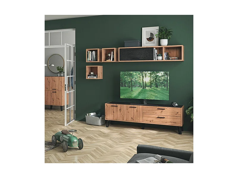 Lot de 3 étagères murales carrées décor chêne clair texturé – MILOS