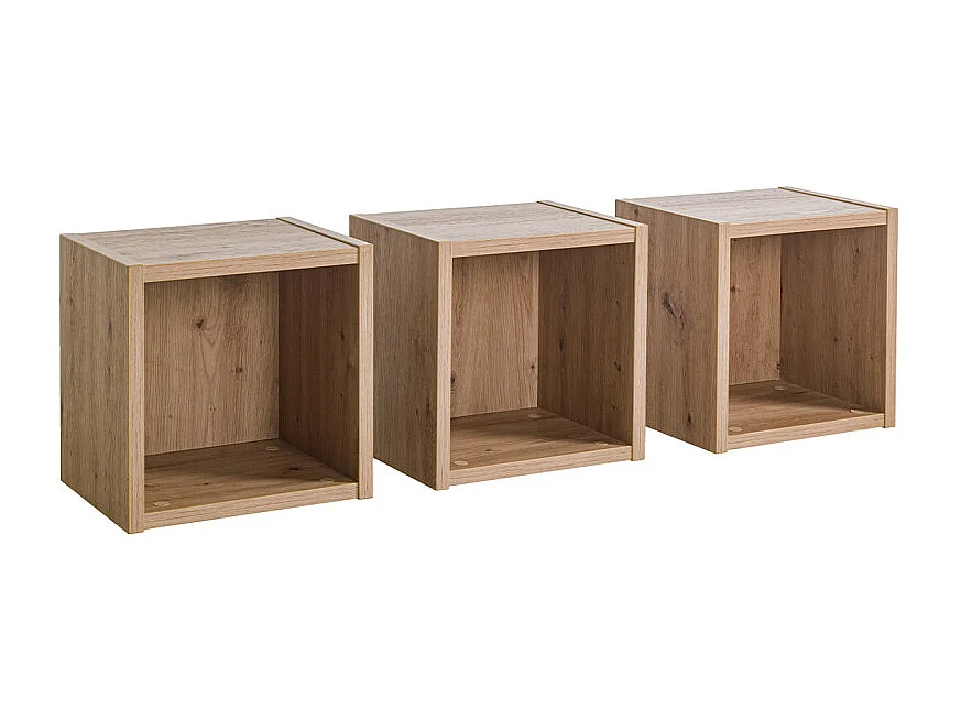 Lot de 3 étagères murales carrées décor chêne clair texturé – MILOS