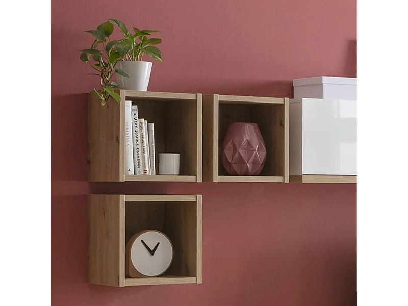 Lot de 3 étagères murales carrées décor chêne clair texturé – MILOS