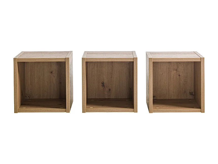 Lot de 3 étagères murales carrées décor chêne clair texturé – MILOS