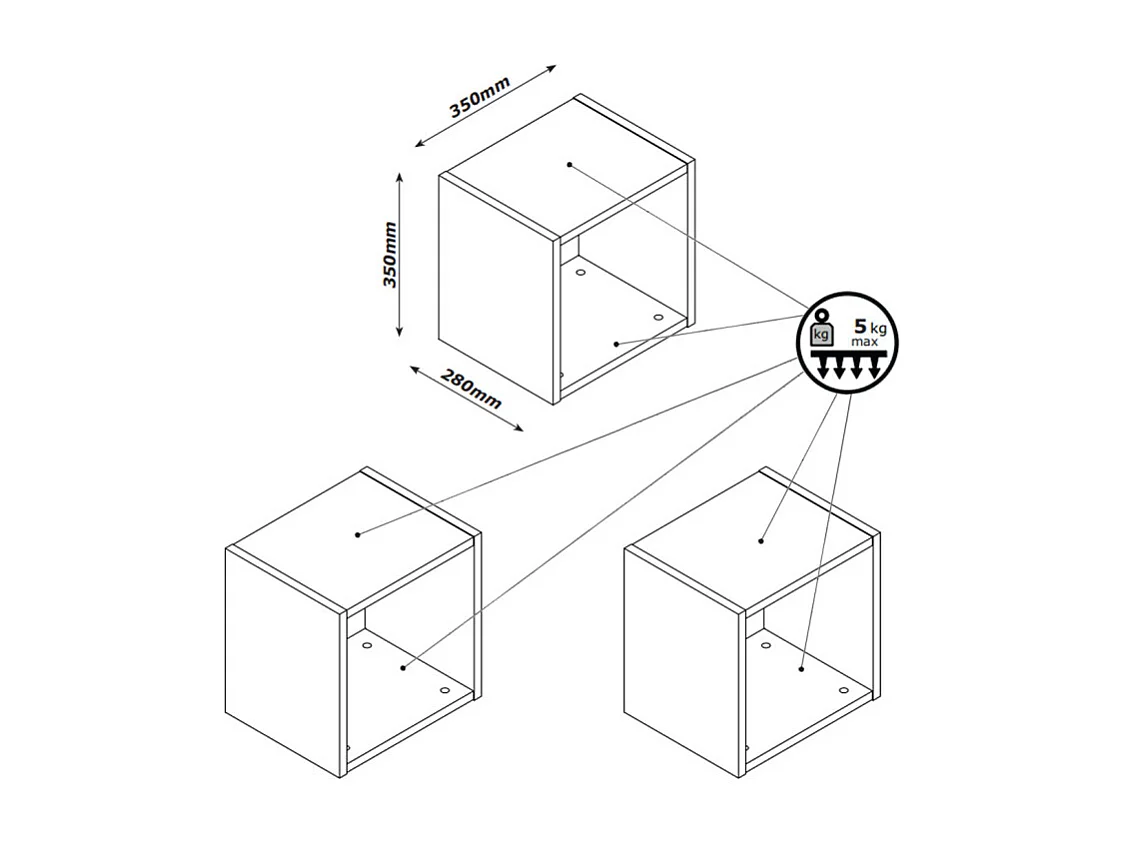 Lot de 3 étagères murales carrées décor chêne clair texturé – MILOS