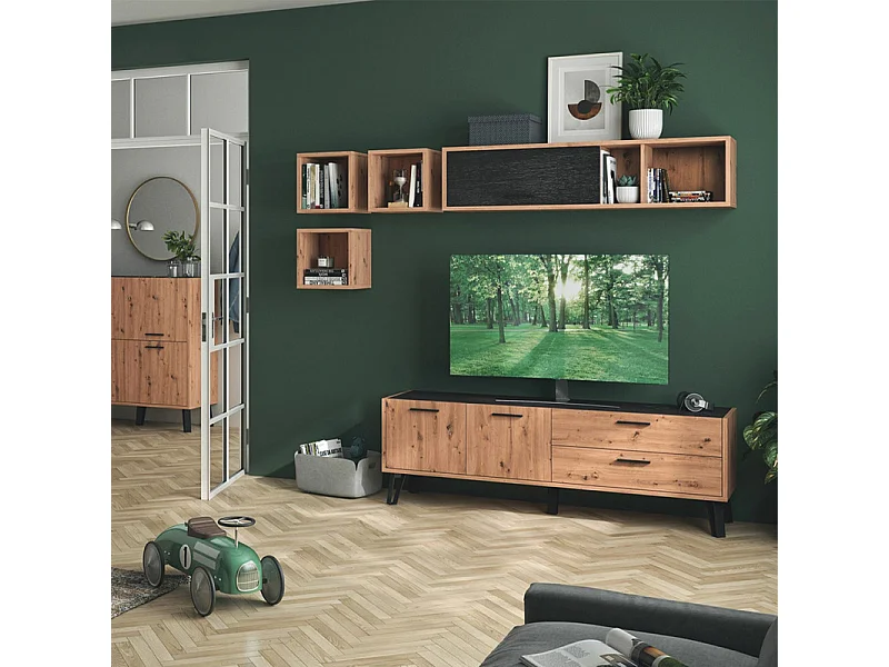 Lot de 3 étagères murales carrées décor chêne clair texturé – MILOS