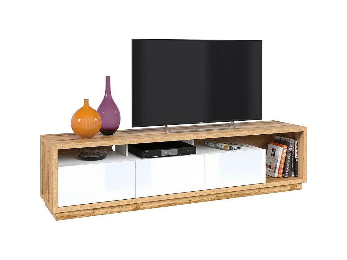 Móvel para TV XL 200cm coleção CLARA. Cor carvalho e branco brilhante.