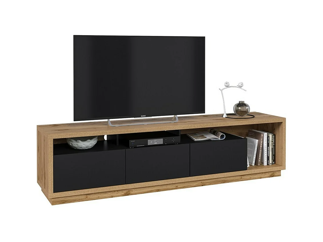 Meuble TV XL 200cm collection CLARA. Couleur chêne et noir mat.
