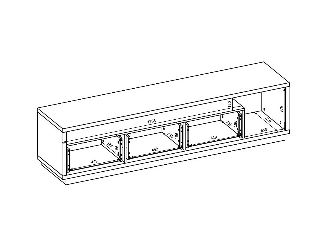 Meuble TV XL 200cm collection CLARA. Couleur chêne et noir mat.