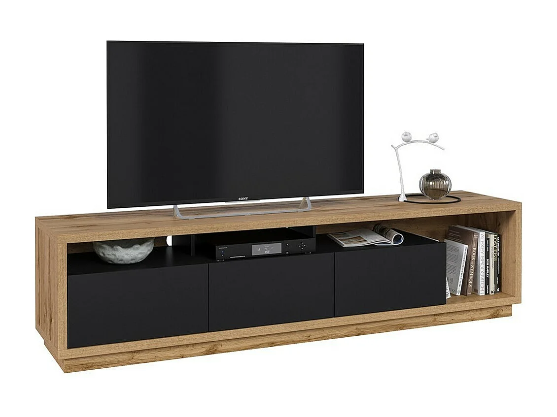 Meuble TV XL 200cm collection CLARA. Couleur chêne et noir mat.