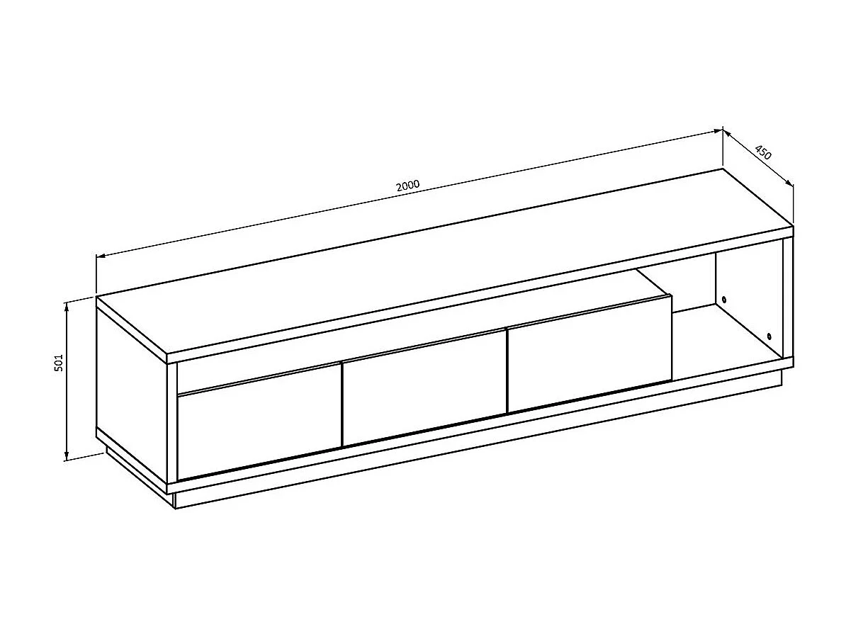 Meuble TV XL 200cm collection CLARA. Couleur chêne et noir mat.