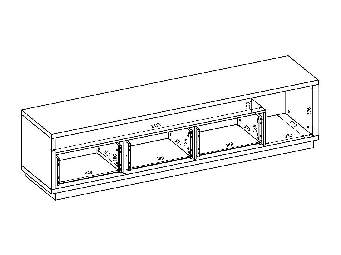 Mobile TV XL con pannello decorativo da parete della collezione CLARA. Colore rovere e nero opaco.