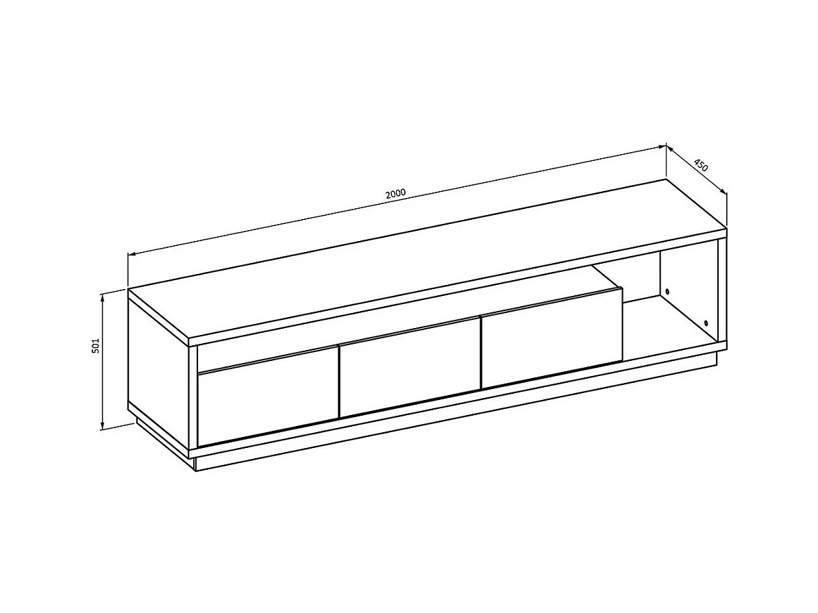 Meuble TV XL avec fond mural décoratif collection CLARA. Couleur chêne et blanc brillant.