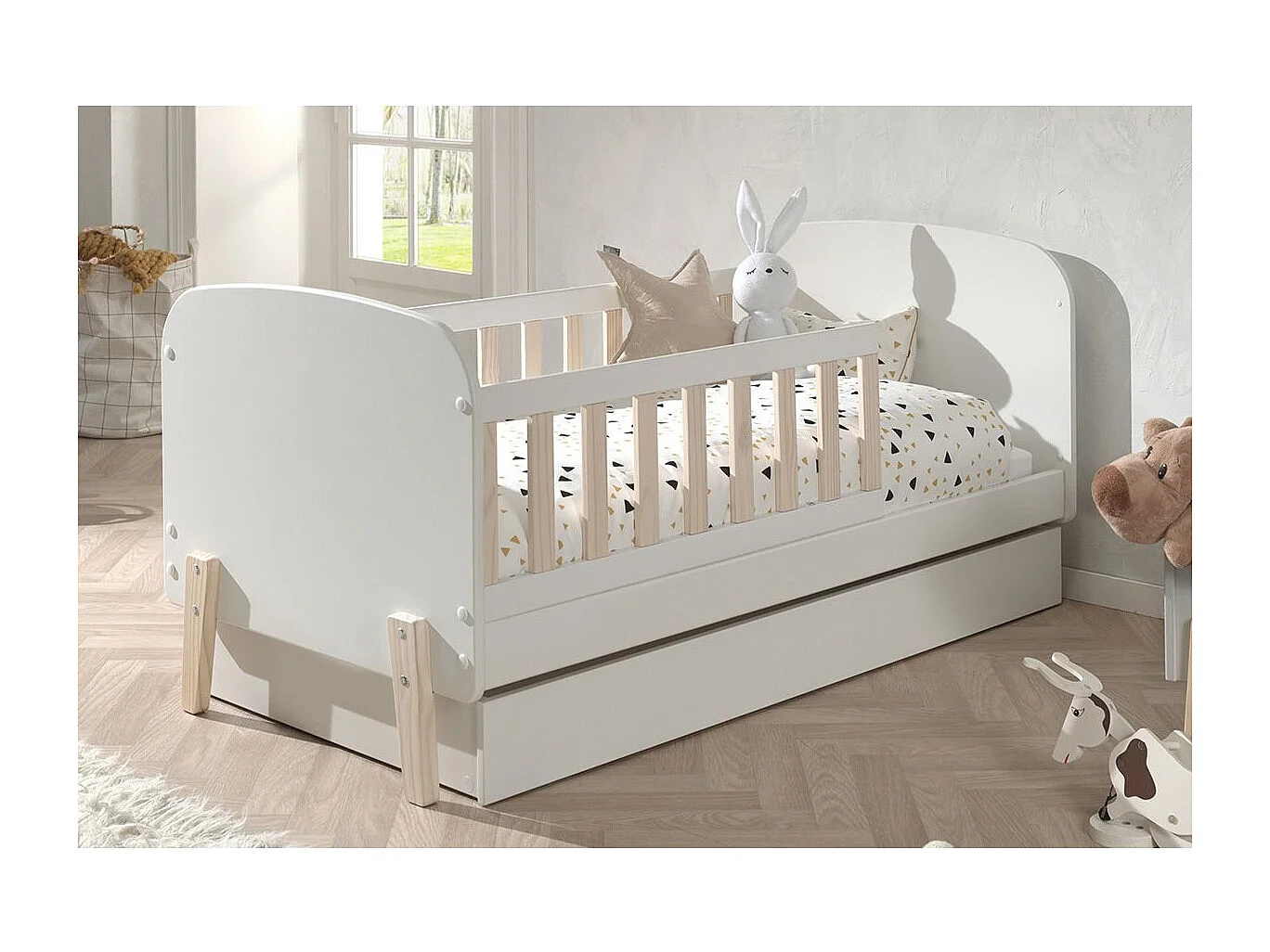 BODHI WHITE - Lit Junior 70x140cm avec Tiroir de Lit