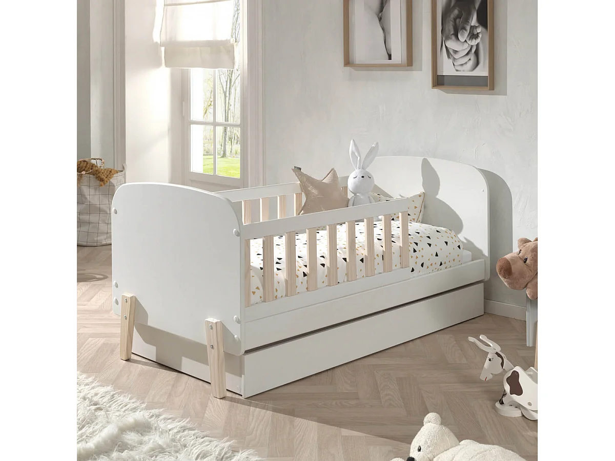 BODHI WHITE - Lit Junior 70x140cm avec Tiroir de Lit