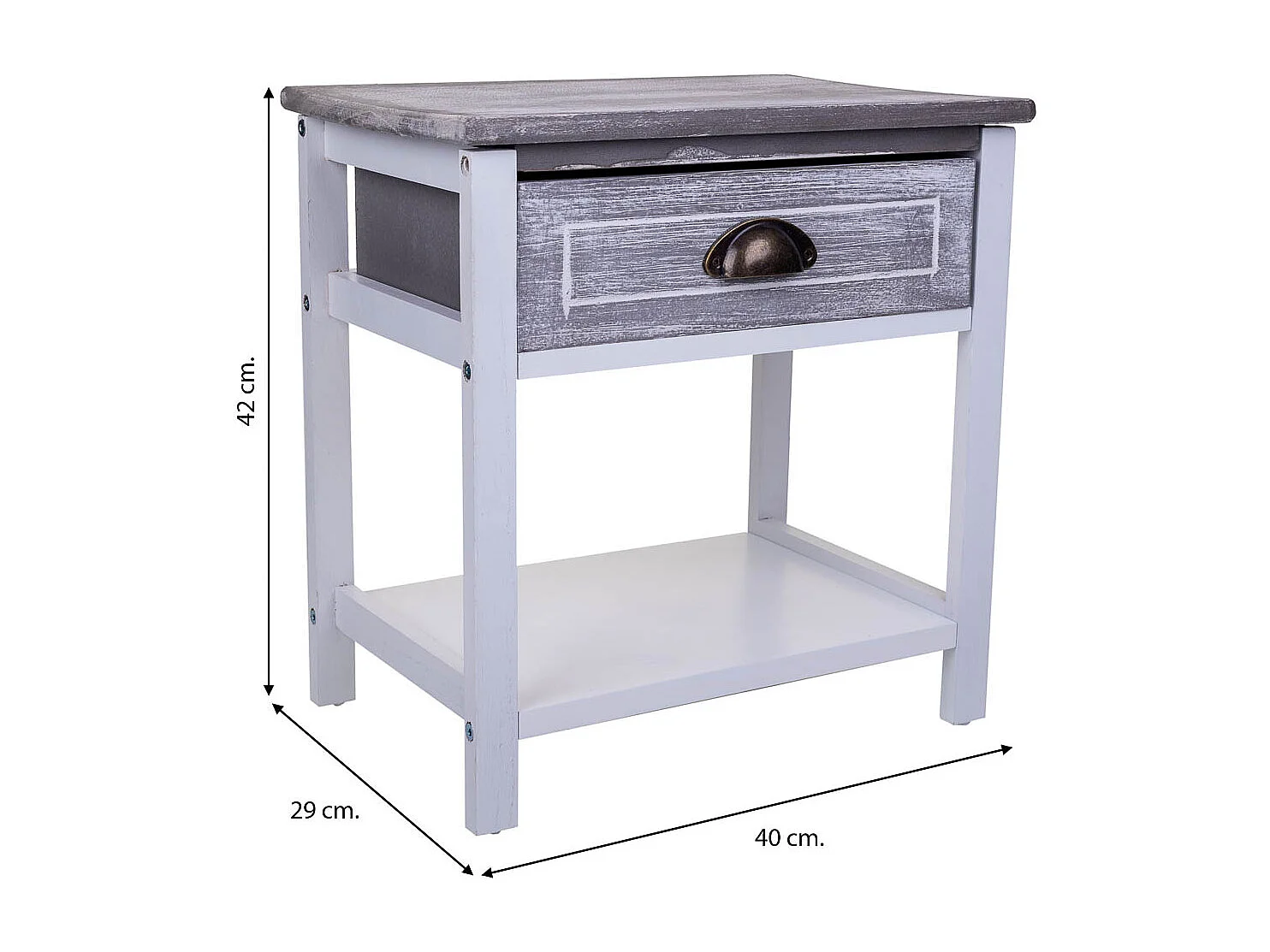 Comodino in legno bianco 40x29x42
