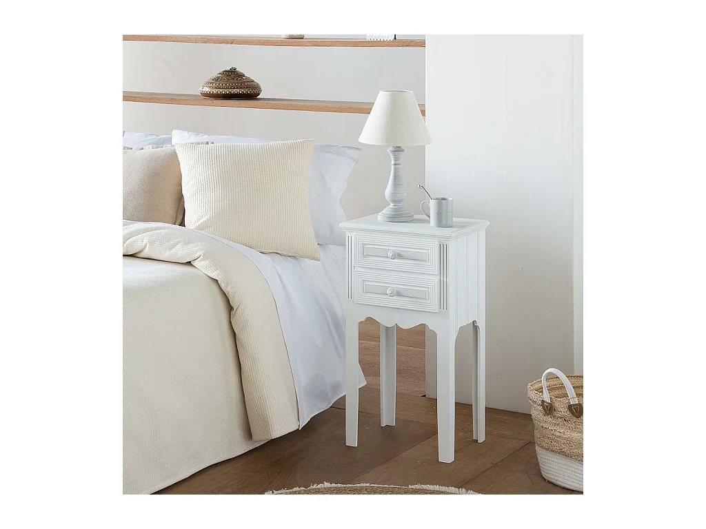 Mesita de noche de madera de 2 cajones blanco 38x28x69