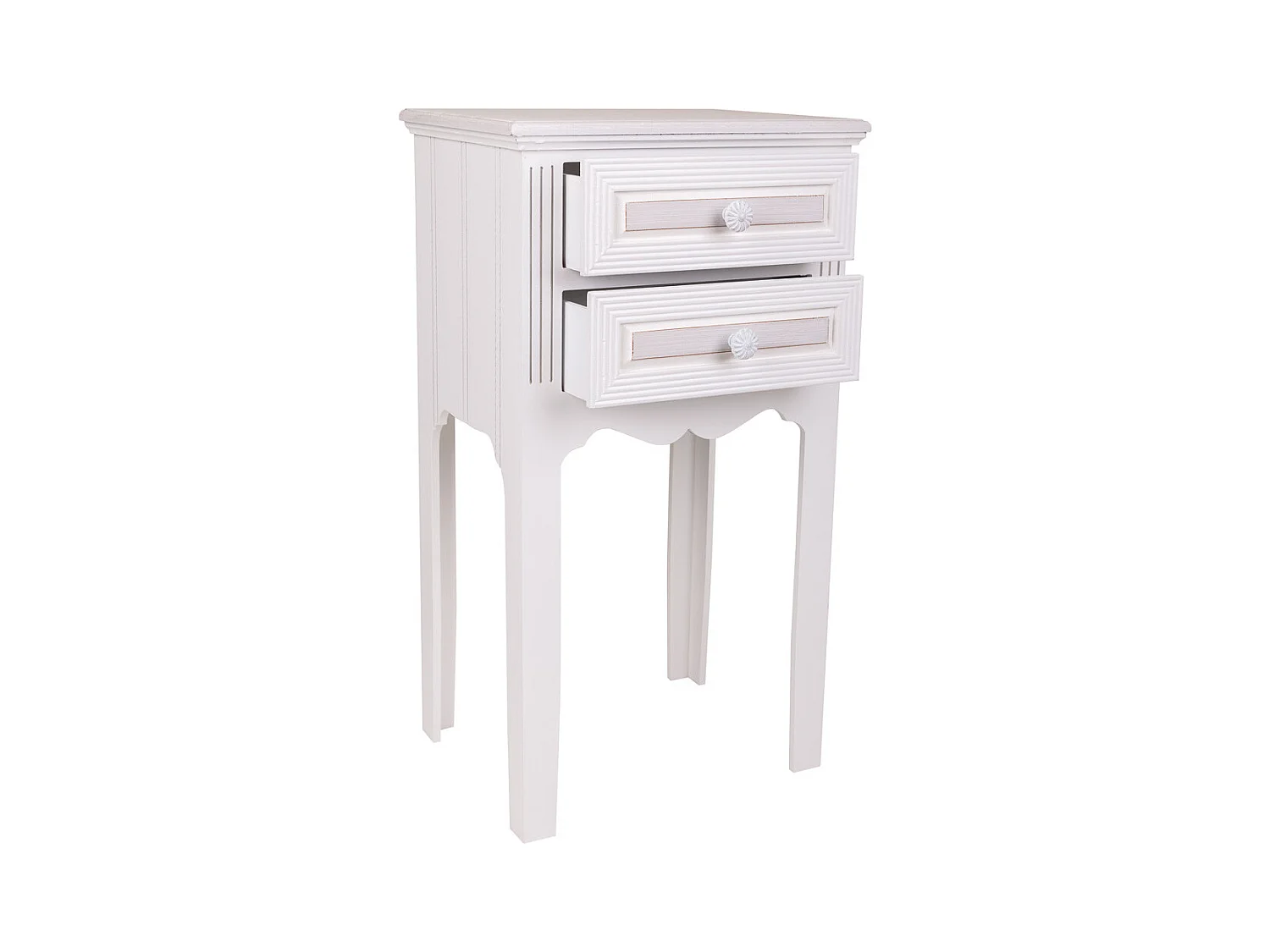 Mesita de noche de madera de 2 cajones blanco 38x28x69