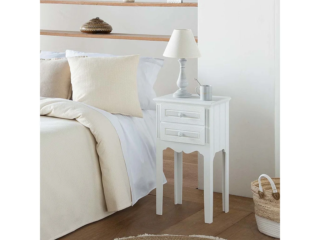 Table de chevet en bois avec 2 tiroirs blancs 38x28x69.