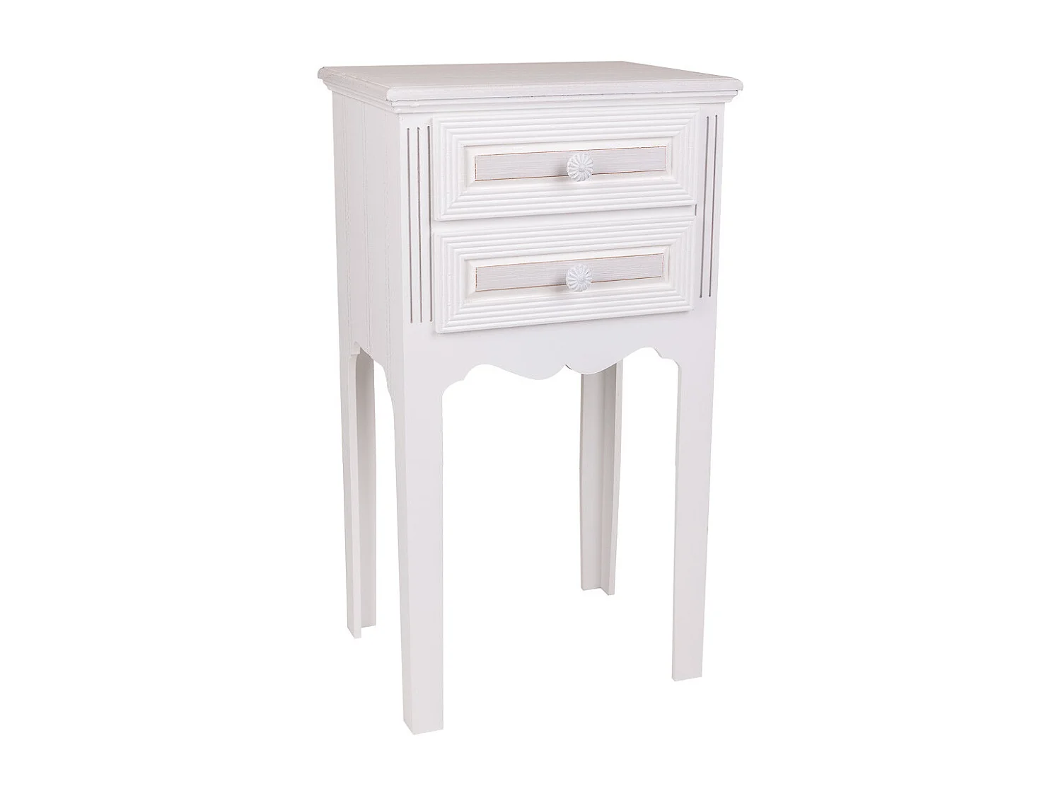 Table de chevet en bois avec 2 tiroirs blancs 38x28x69.