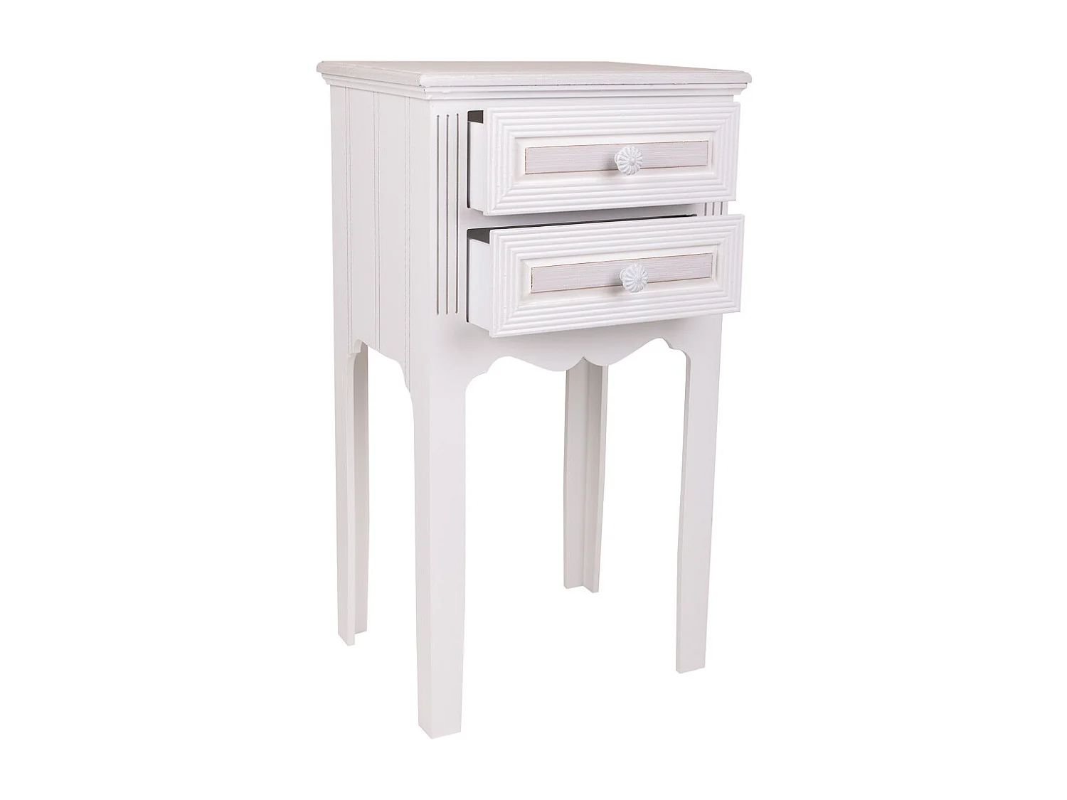 Table de chevet en bois avec 2 tiroirs blancs 38x28x69.