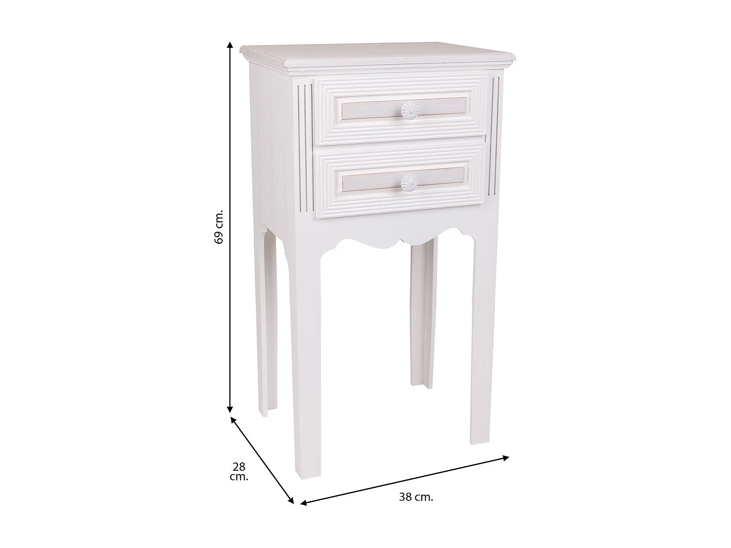Table de chevet en bois avec 2 tiroirs blancs 38x28x69.