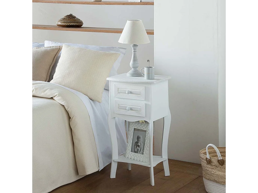 Mesa de cabeceira de madeira com 2 gavetas branca 38x31,5x71