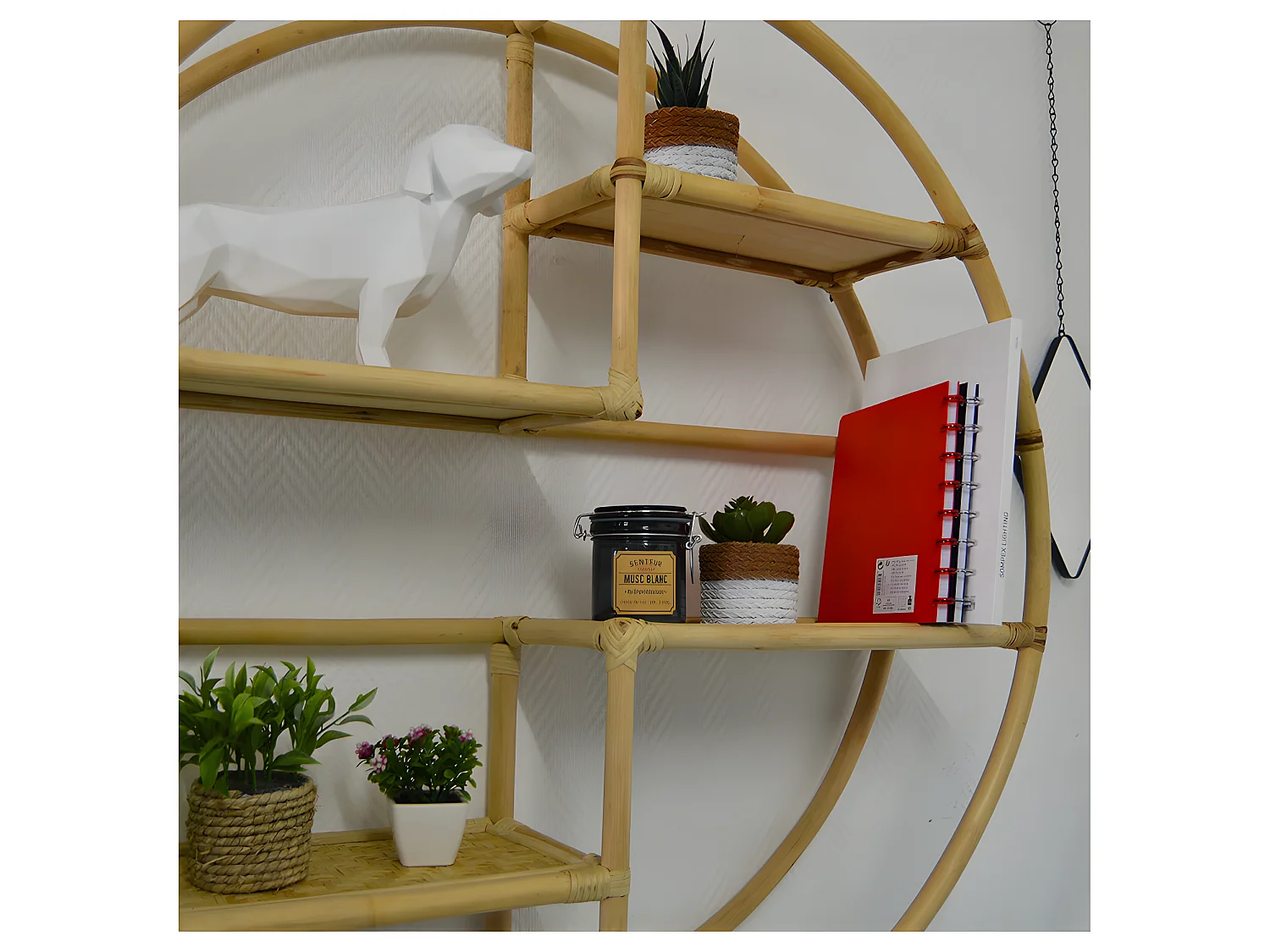 Étagère ronde en rotin et bambou 90 cm