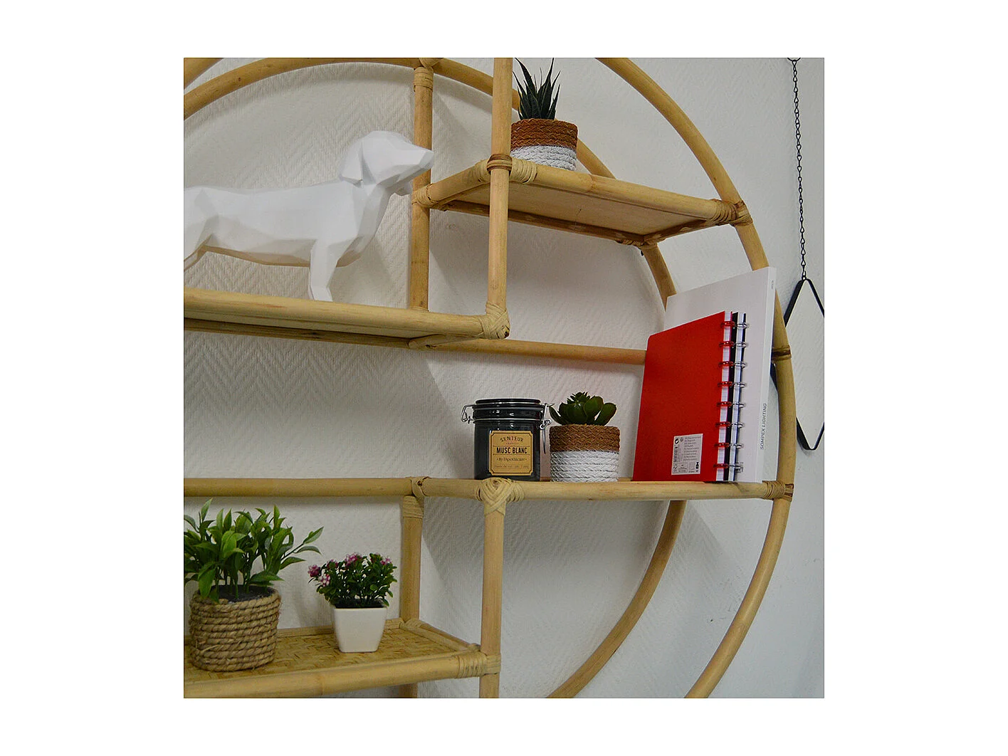 Étagère ronde en rotin et bambou 90 cm