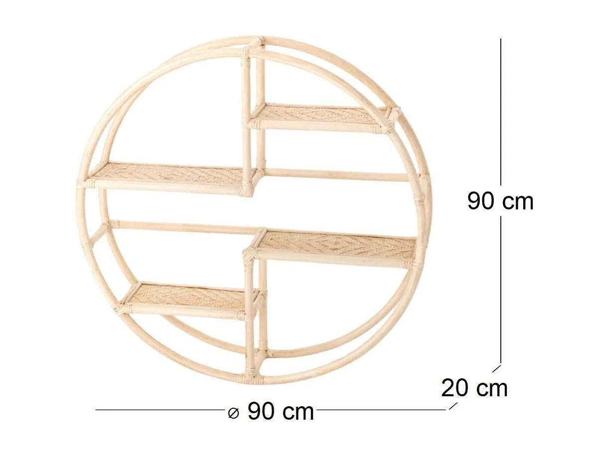 Étagère ronde en rotin et bambou 90 cm