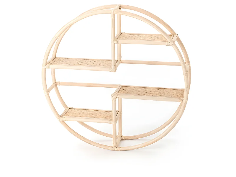 Étagère ronde en rotin et bambou 90 cm