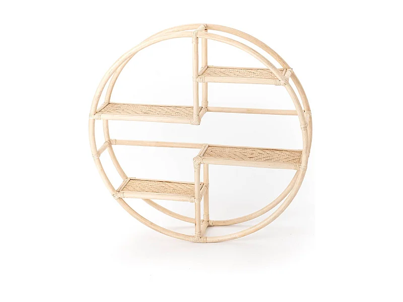 Étagère ronde en rotin et bambou 90 cm